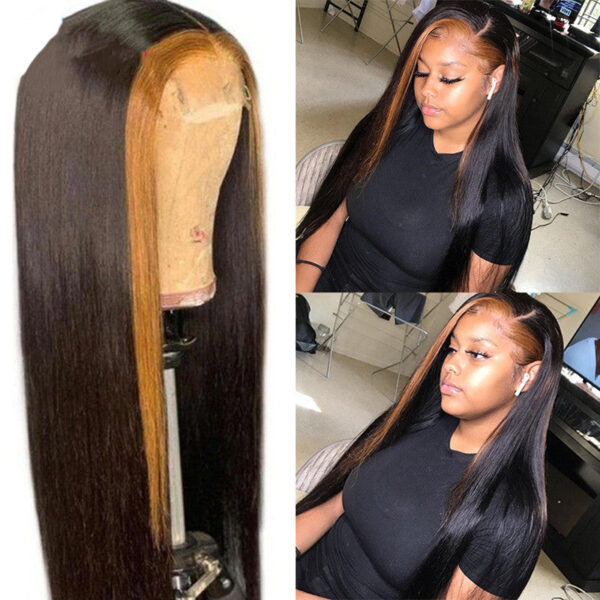 Real Hair Wig, Front Lace 13X5X1 Straight Highlight 1B 27 Hair Wigs - Image 5