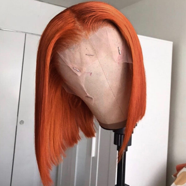 Gradient Color Short Bob Wig Orange Lace Front Human Hair Wig - Image 4