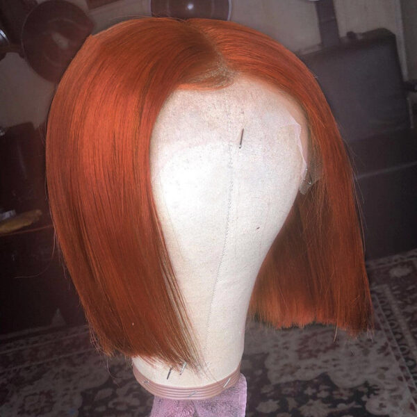 Gradient Color Short Bob Wig Orange Lace Front Human Hair Wig - Image 5