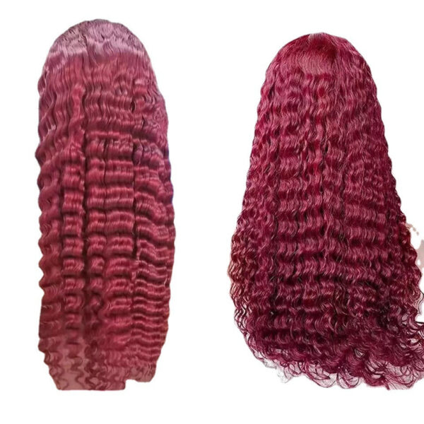 Creative And Versatile Wine Red Long Front Lace Wig - Image 5