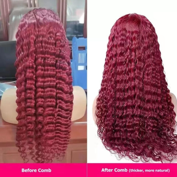 Creative And Versatile Wine Red Long Front Lace Wig - Image 7