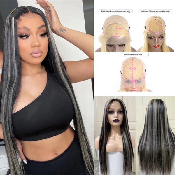 Piano Color Highlight P1bGrey Highlight Straight Wig Human Hair Wig - Image 8