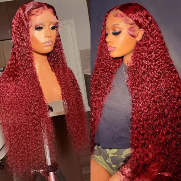 Creative And Versatile Wine Red Long Front Lace Wig - Image 9