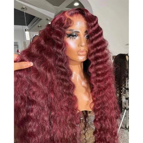 Creative And Versatile Wine Red Long Front Lace Wig - Image 3