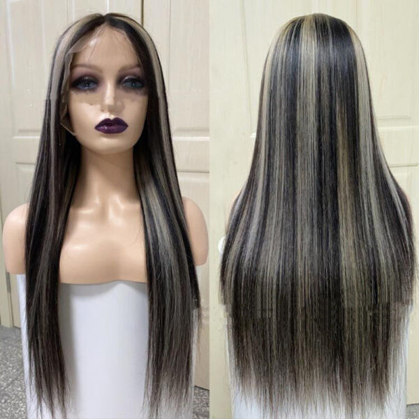 Piano Color Highlight P1bGrey Highlight Straight Wig Human Hair Wig - Image 9